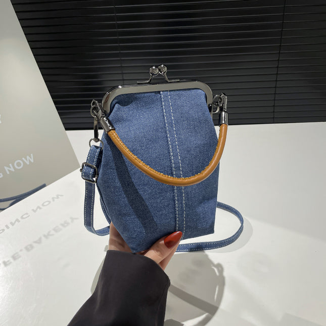 SuperValueChoice HCSEFA00009 Women's Retro Style Kiss Lock Mini Handbag With Adjustable Shoulder Strap, Solid Color Lightweight City Tote Bag 7.08''×3.93''×3.54''