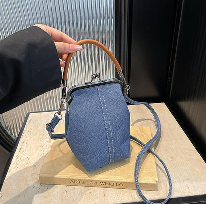 SuperValueChoice HCSEFA00009 Women's Retro Style Kiss Lock Mini Handbag With Adjustable Shoulder Strap, Solid Color Lightweight City Tote Bag 7.08''×3.93''×3.54''