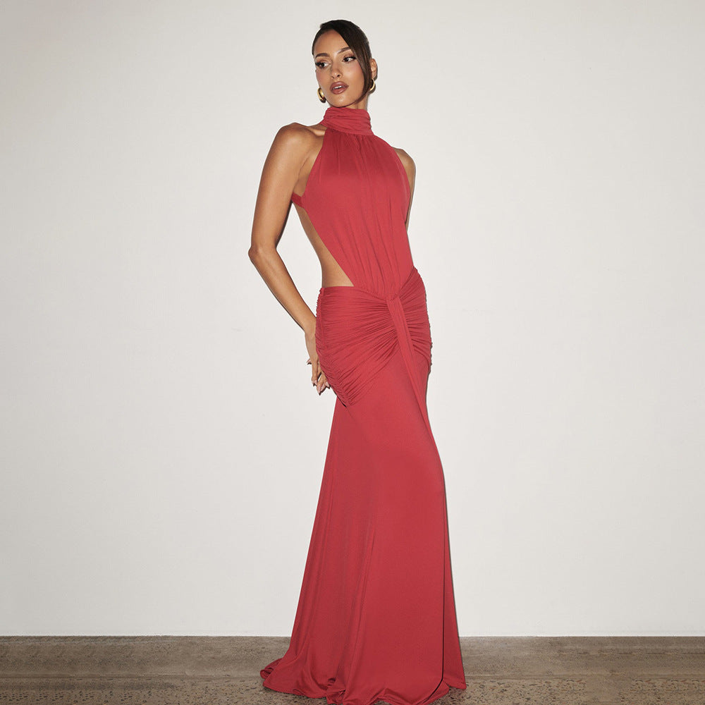 SUPERVALUECHOICE HCSEAB00001 Halter Neck Cutout Ruched Mermaid Maxi Dress