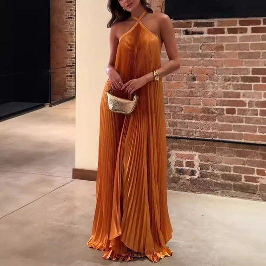 SUPERVALUECHOICE HCSEAA00003 Halter Backless Pleated Dress