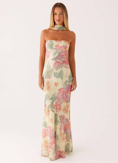 SUPERVALUECHOICE HCSEAB00005 Floral Chiffon Strapless Maxi Dress