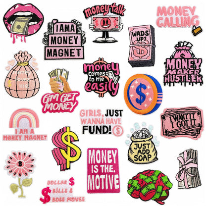 SUPERVALUECHOICE HCSEYSB000014 20Pcs Money Themed Embroidered Iron On Patches Hip Hop Apparel DIY Decor Appliques