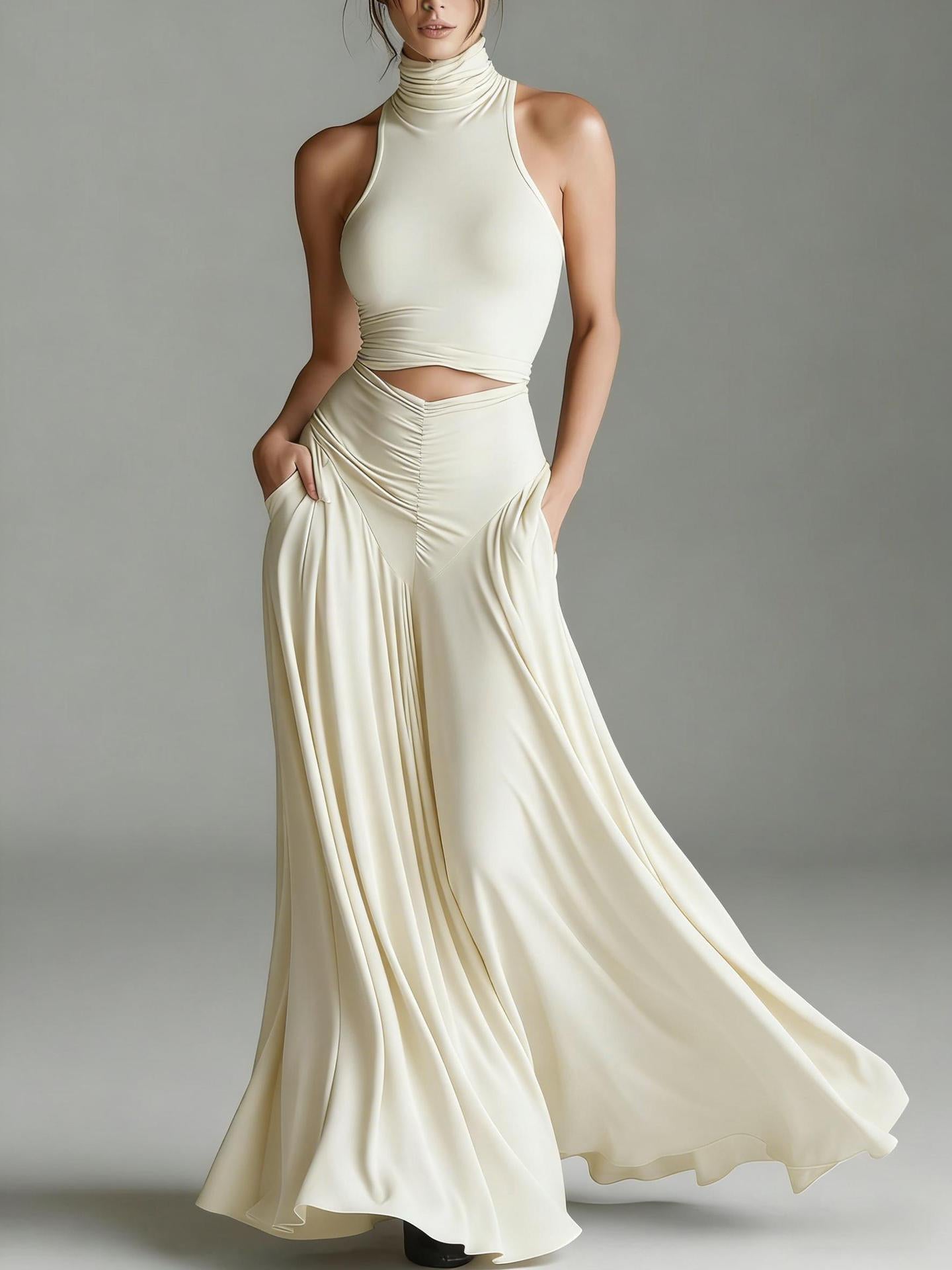 SUPERVALUECHOICE HCSEBA00003 Sleeveless Turtleneck Crop Top & Maxi Skirt Matching Set