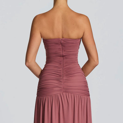 SUPERVALUECHOICE HCSEAA00073 Women’s Strapless Ruched Backless Maxi Dress – Sexy High Slit Draped Evening Gown for Wedding Guest, Prom & Formal Party