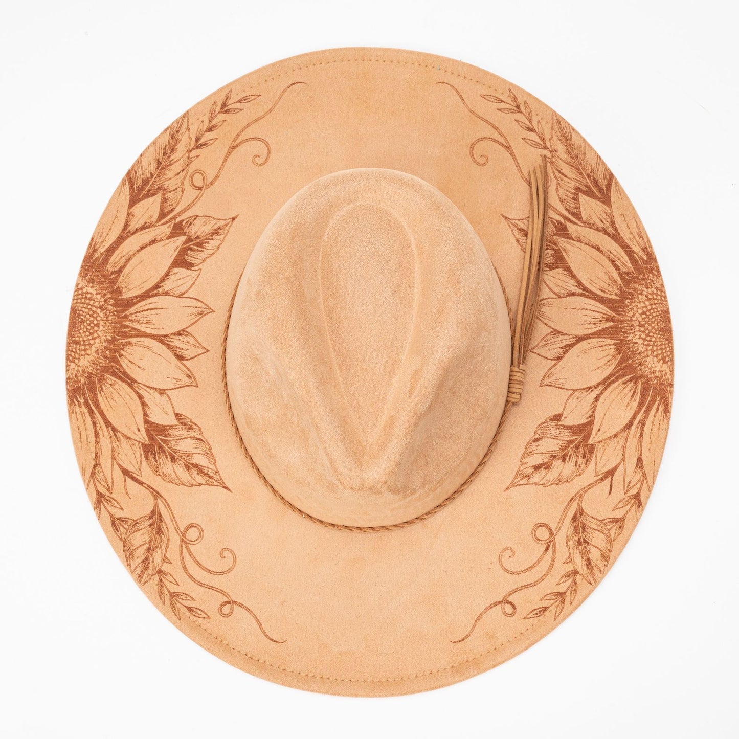 SUPERVALUECHOICE HCSEK00007 Vintage Sunflower Laser Engraved Suede Fedora Hat, Wide Brim Western Cowboy Knight Hat for Travel & Outdoor Photoshoot
