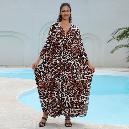 SUPERVALUECHOICE HCSEAD00006 Oversized Kaftan Maxi Dress, V‑Neck Batwing Sleeve Loose Long Caftan, Bohemian Beach Cover‑Up for Women, Plus Size Friendly