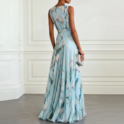 SUPERVALUECHOICE HCSEAA00035 Elegant Tulip Print V-neck Maxi Dress