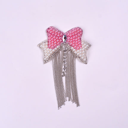 SUPERVALUECHOICE HCSEYD00019 4Pcs Pearl Bow Rhinestone Tassel Patches Sparkly Garment DIY Embellishment Appliques
