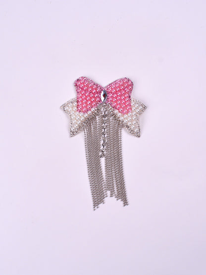 SUPERVALUECHOICE HCSEYD00019 4Pcs Pearl Bow Rhinestone Tassel Patches Sparkly Garment DIY Embellishment Appliques