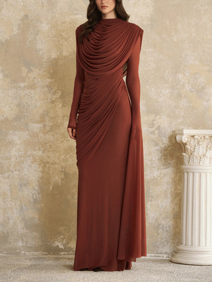 SUPERVALUECHOICE HCSEAC00011 Draped Ruched High-Neck Maxi Dress