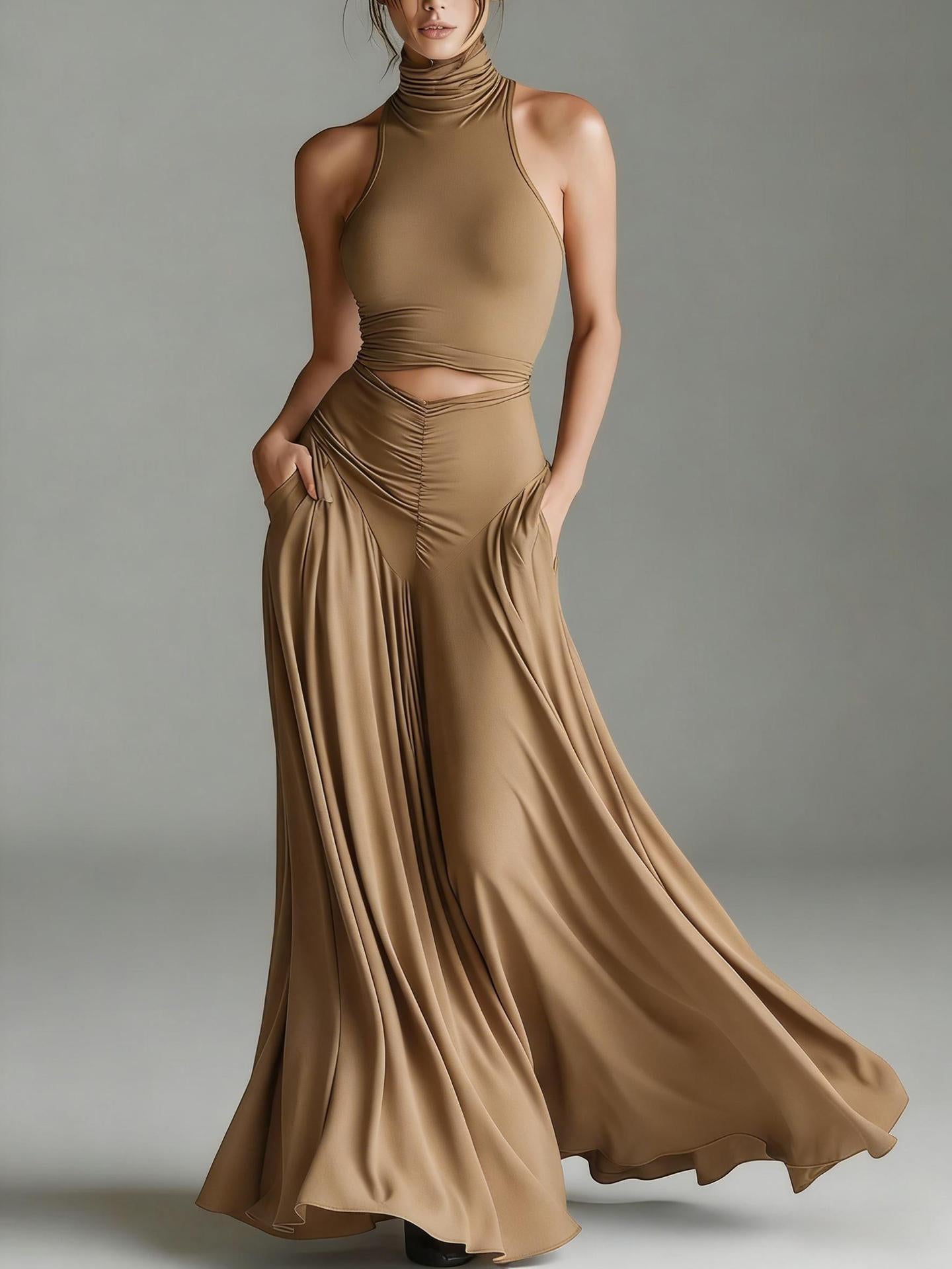 SUPERVALUECHOICE HCSEBA00003 Sleeveless Turtleneck Crop Top & Maxi Skirt Matching Set