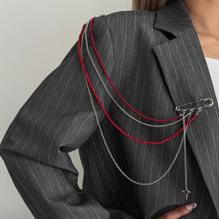SUPERVALUECHOICE HCSESA00104 INS Fashion Elegant Multi-Layer Tassel Chain Design Brooch Decoration For Dress/Suit, Exaggerated Chain Bag Pendant