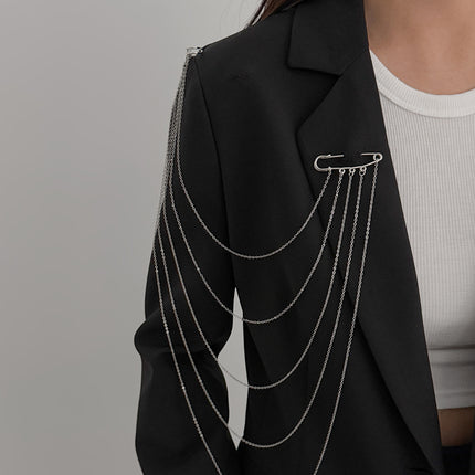 SUPERVALUECHOICE HCSESA00104 INS Fashion Elegant Multi-Layer Tassel Chain Design Brooch Decoration For Dress/Suit, Exaggerated Chain Bag Pendant
