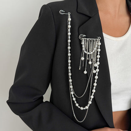 SUPERVALUECHOICE HCSESA00104 INS Fashion Elegant Multi-Layer Tassel Chain Design Brooch Decoration For Dress/Suit, Exaggerated Chain Bag Pendant