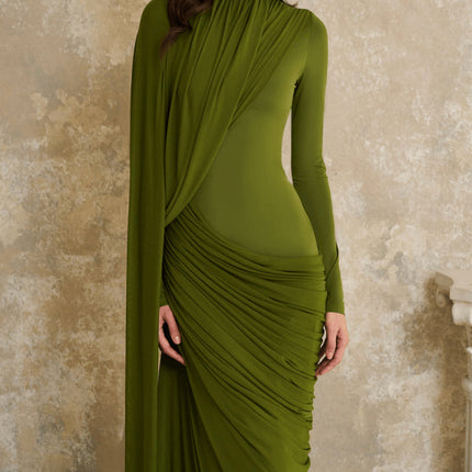 SUPERVALUECHOICE HCSEAC00007 High Neck Draped Ruched Bodycon Maxi Gown