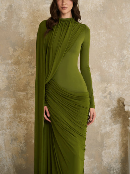 SUPERVALUECHOICE HCSEAC00007 High Neck Draped Ruched Bodycon Maxi Gown