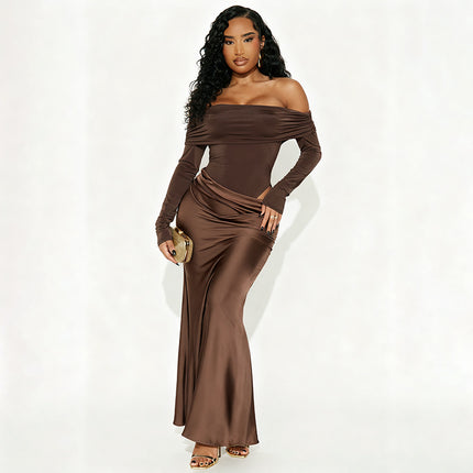 SUPERVALUECHOICE HCSEAB00009 Flirt In Theory Satin Maxi Dress - Chocolate