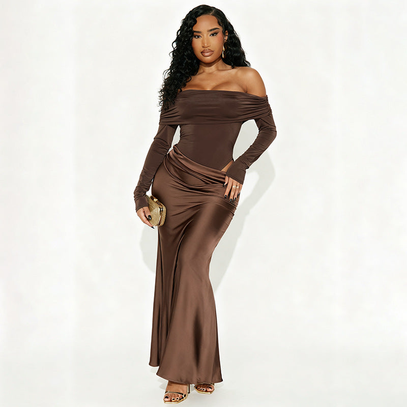 SUPERVALUECHOICE HCSEAB00009 Flirt In Theory Satin Maxi Dress - Chocolate