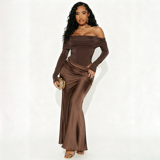 SUPERVALUECHOICE HCSEAB00009 Flirt In Theory Satin Maxi Dress - Chocolate
