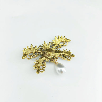 SUPERVALUECHOICE HCSESC00001 Vintage Imitation Pearl Bow Rhinestone Pin