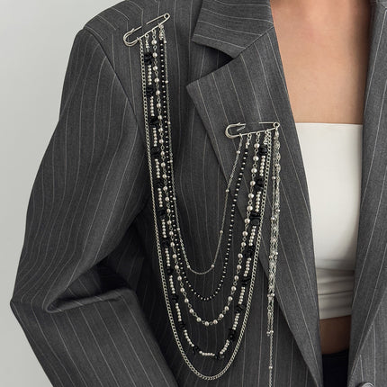 SUPERVALUECHOICE HCSESA00104 INS Fashion Elegant Multi-Layer Tassel Chain Design Brooch Decoration For Dress/Suit, Exaggerated Chain Bag Pendant