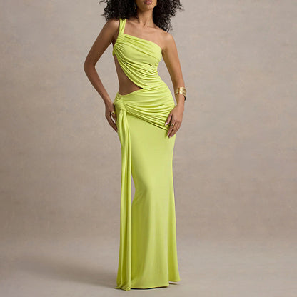 SUPERVALUECHOICE HCSEAB00002 One-Shoulder Cutout Ruched Maxi Dress