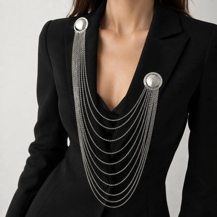 SUPERVALUECHOICE HCSESA00103 INS Fashion Elegant Multi-Layer Tassel Chain Design Brooch Decoration For Dress/Suit, Exaggerated Chain Bag Pendant