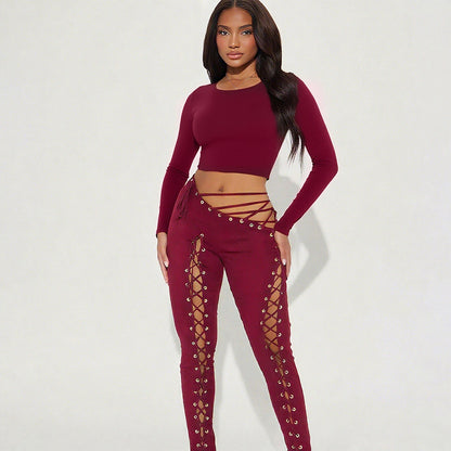 SUPERVALUECHOICE HCSEBB00034 Caught Up In You Two Piece Tie Up Pants Set - Long Sleeve