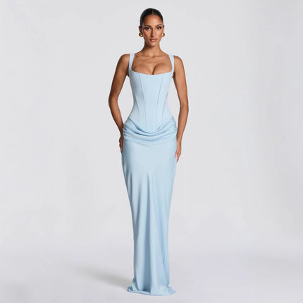 SUPERVALUECHOICE HCSEAA00075 Women’s Sexy Square Neck Ruched Bodycon Dress Sleeveless Slim Fit Mini Dress Solid Color Spring Party Club Dress