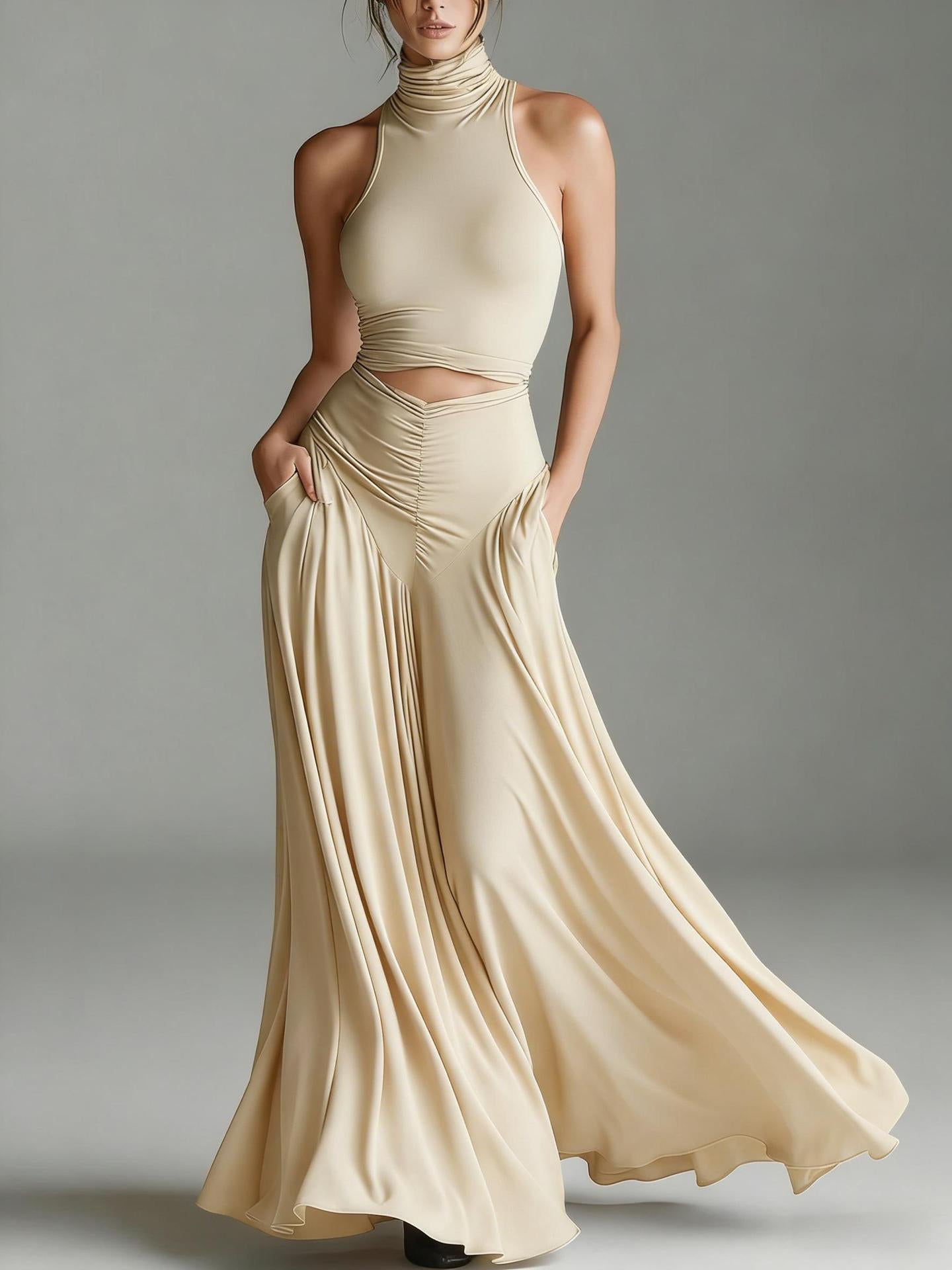 SUPERVALUECHOICE HCSEBA00003 Sleeveless Turtleneck Crop Top & Maxi Skirt Matching Set