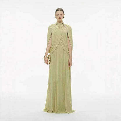 SUPERVALUECHOICE HCSEAA00010 Ruched Cape-Overlay O-Neck Sheath Maxi Dress