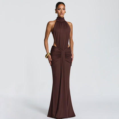 SUPERVALUECHOICE HCSEAB00001 Halter Neck Cutout Ruched Mermaid Maxi Dress