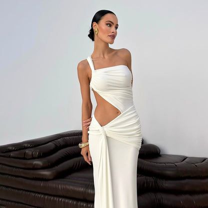 SUPERVALUECHOICE HCSEAB00002 One-Shoulder Cutout Ruched Maxi Dress
