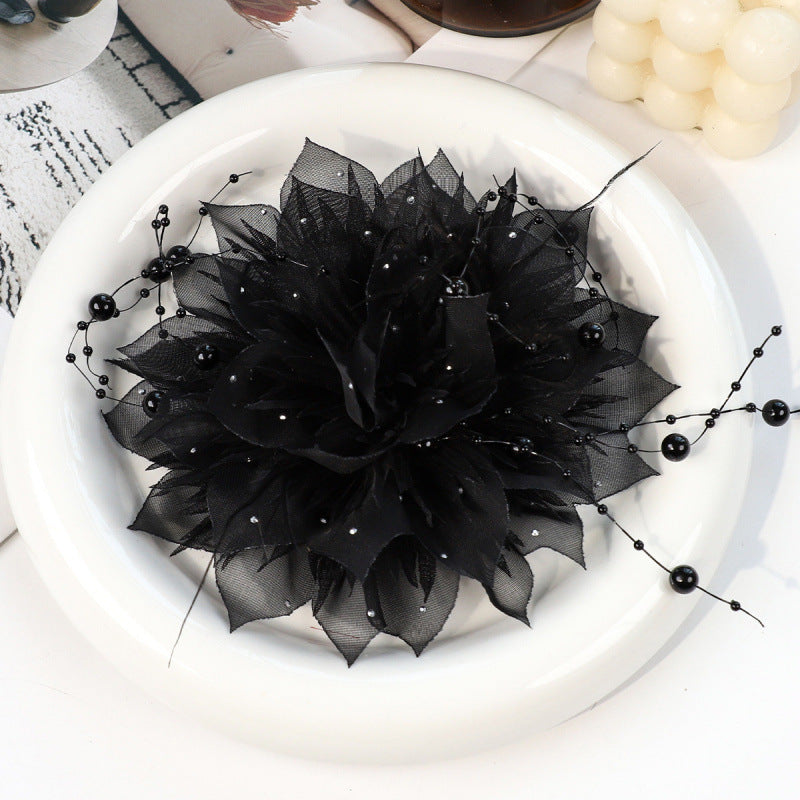 SUPÊR VÃLUE CHOICE  HCSEYG00005 3D Organza Fabric Flower Applique Feather Pearl Rhinestone Floral Patch Sew On Embellishment for Wedding Dress Costume Qipao DIY Craft Decor 3.14"×3.14"