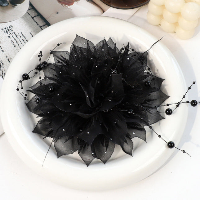 SUPÊR VÃLUE CHOICE  HCSEYG00005 3D Organza Fabric Flower Applique Feather Pearl Rhinestone Floral Patch Sew On Embellishment for Wedding Dress Costume Qipao DIY Craft Decor 3.14"×3.14"