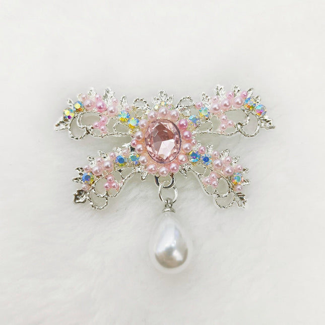 SUPERVALUECHOICE HCSESC00001 Vintage Imitation Pearl Bow Rhinestone Pin