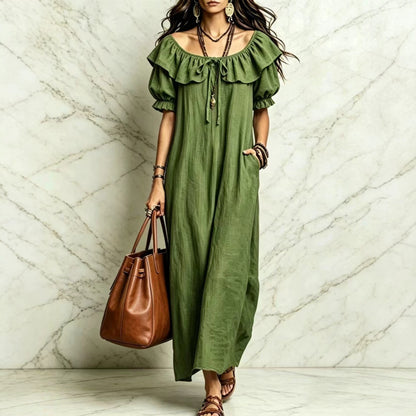 SUPERVALUECHOICE HCSEAA00049 Ruffled Off-the-Shoulder Maxi Dress