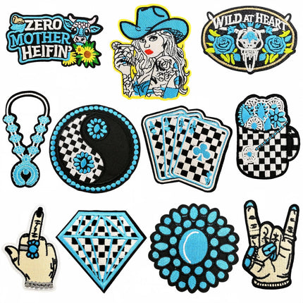 SUPERVALUECHOICE HCSEYSB000029 22Pcs Turquoise Western Cowboy Embroidered Iron On Patches Country Style Clothing DIY Appliques