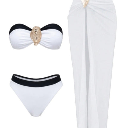 SUPERVALUECHOICE HCSEBA00006 White Solid Bikini Set Beach Skirt