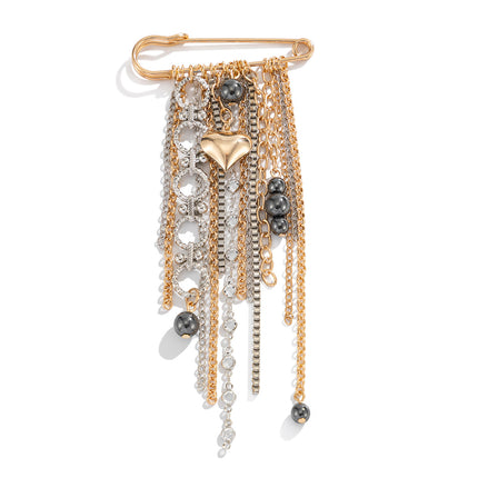 SUPERVALUECHOICE HCSESA00122 New Handmade Beaded Chain Brooch Women Tassel Heart Color-Blocking Pendant Pin Fashion Banquet Jewelry Accessories Gifts