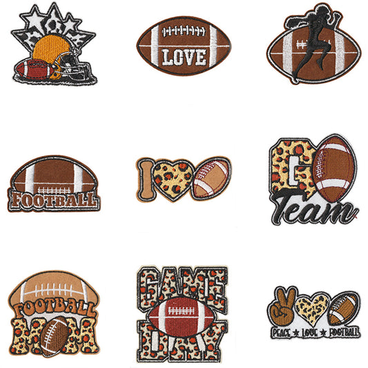 SUPERVALUECHOICE HCSEYSB00004 9 Pack Leopard Print Football Themed Iron On Patches Game Day Football Mom Embroidered Appliques for Jacket Hat Backpack Sports Clothing Decor