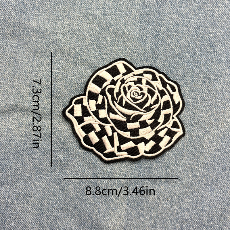 SUPERVALUECHOICE HCSEYSB00109 6Pcs Checkered Rose Embroidered Iron On Patches Multicolor Floral Clothing DIY Appliques