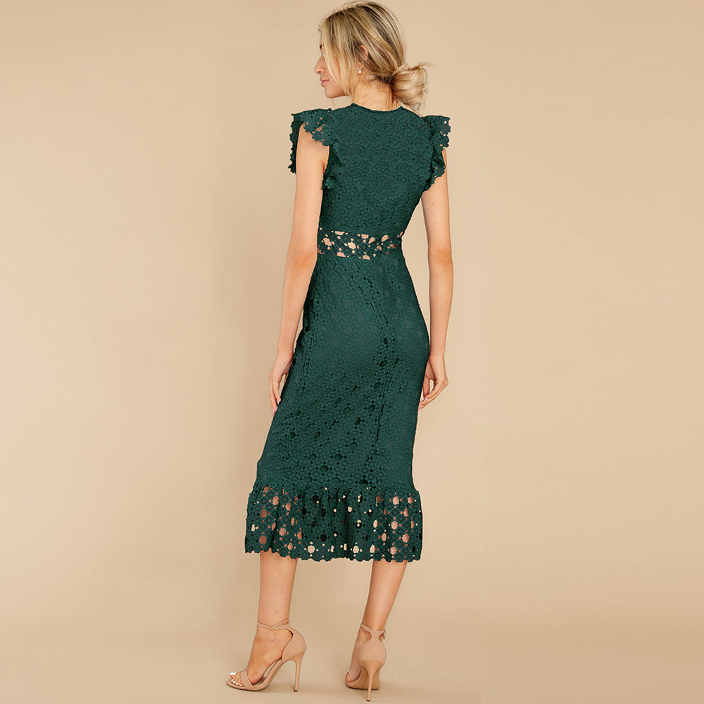 SUPERVALUECHOICE HCSEAC00009 Women's Sleeveless Scalloped Hem Fitted Floral Lace Bodycon Dress