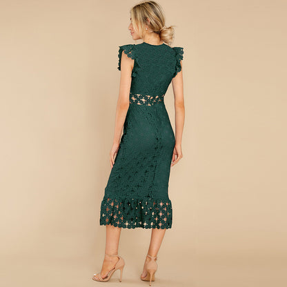 SUPERVALUECHOICE HCSEAC00009 Women's Sleeveless Scalloped Hem Fitted Floral Lace Bodycon Dress