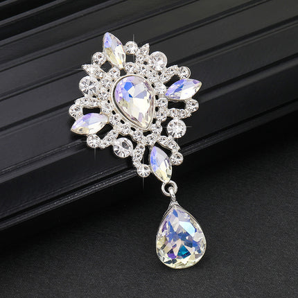 SUPERVALUECHOICE HCSESC00002 DIY Crafts Rhinestone Alloy Brooch Accessories Silver Flat Back 1.45*2.63inch Crystal Brooch Sparkling Crystal