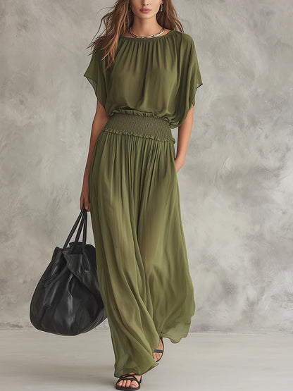 SUPERVALUECHOICE HCSEAA00046 Womens Chiffon Waist-Cinching Ruched Elegant And Sophisticated Long Dress