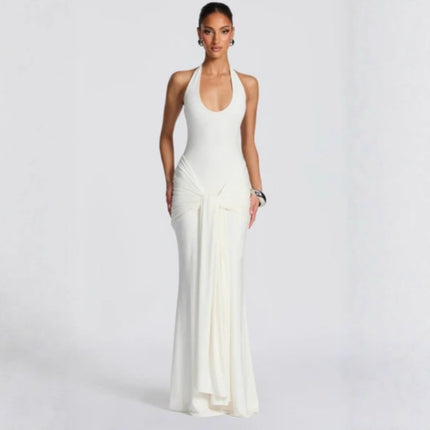 SUPERVALUECHOICE HCSEAA00072 Sexy Halter Bodycon Maxi Dress for Women – Scarf Detail Patchwork Evening Gown
