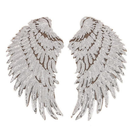 SUPERVALUECHOICE HCSEYC00030 Pair of Angel Wing Sequin Embroidered Clothing Patches H 13.58" × W 6.30" (Single Wing)