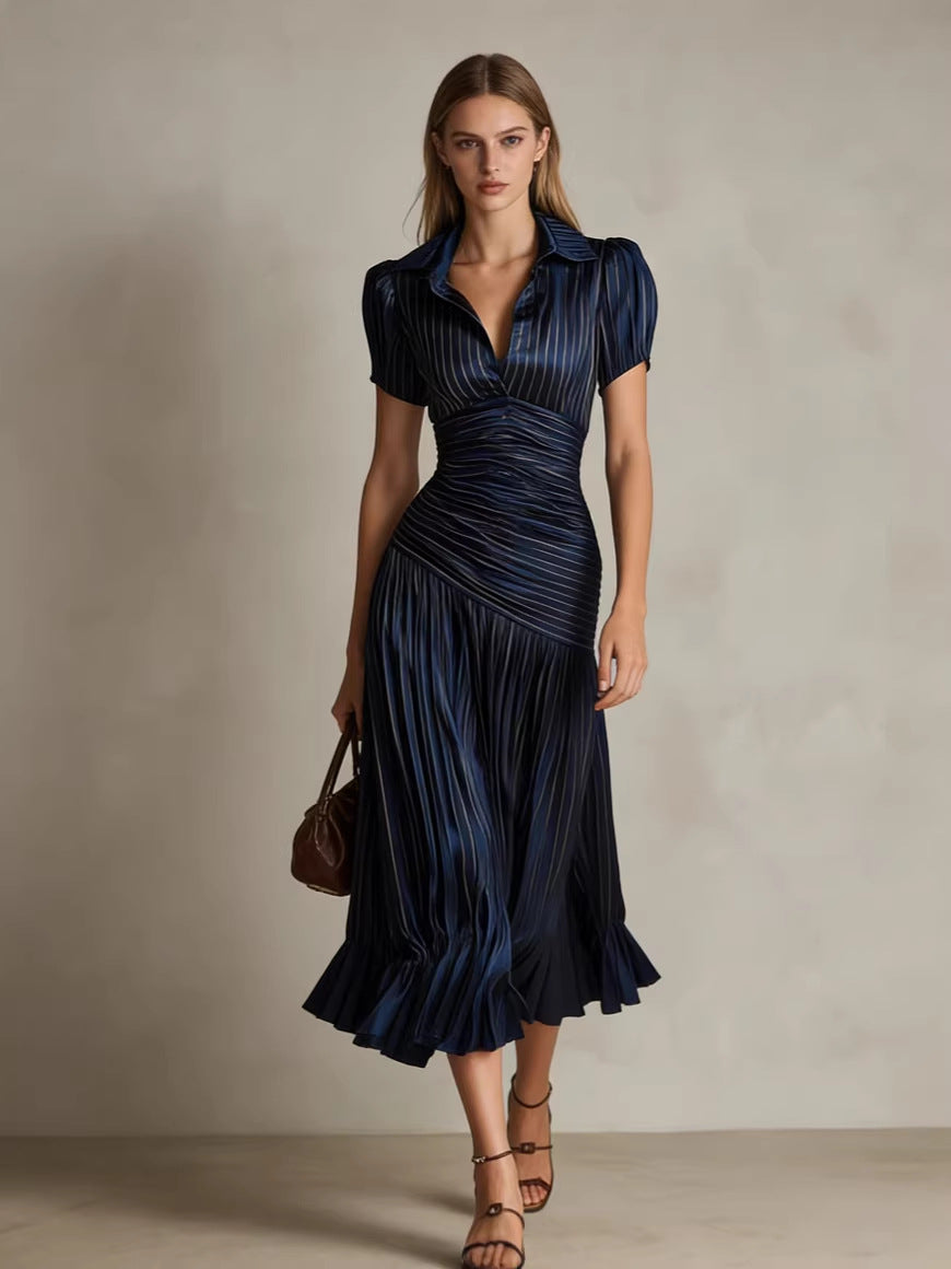 SUPERVALUECHOICE HCSEAA00041 Striped Ruched Shirt Midi Dress