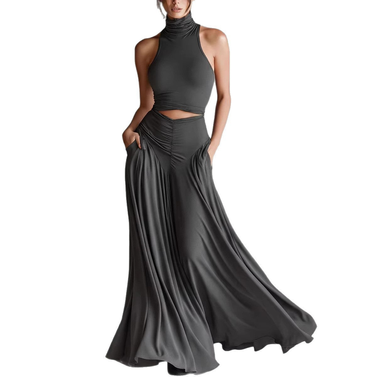 SUPERVALUECHOICE HCSEBA00003 Sleeveless Turtleneck Crop Top & Maxi Skirt Matching Set